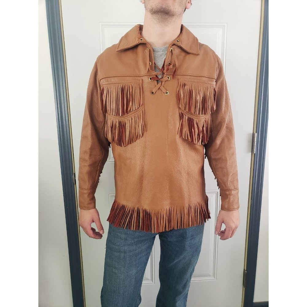 70s Deerskin Leather Pullover‎ with Fringe